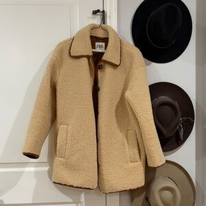 Zara Cream Teddy Jacket with Brown Interior